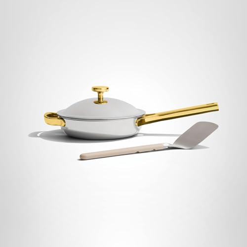 Our Place Mini Titanium Always Pan Pro lid design keeps steam controlled and handle cooler.