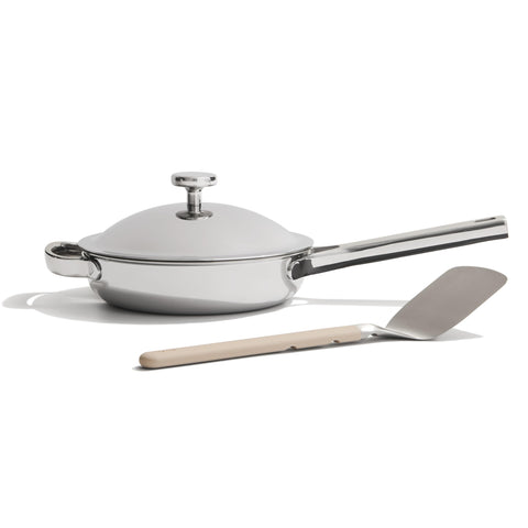 Our Place Mini Titanium Always Pan Pro side view demonstrates compact, versatile kitchen tool