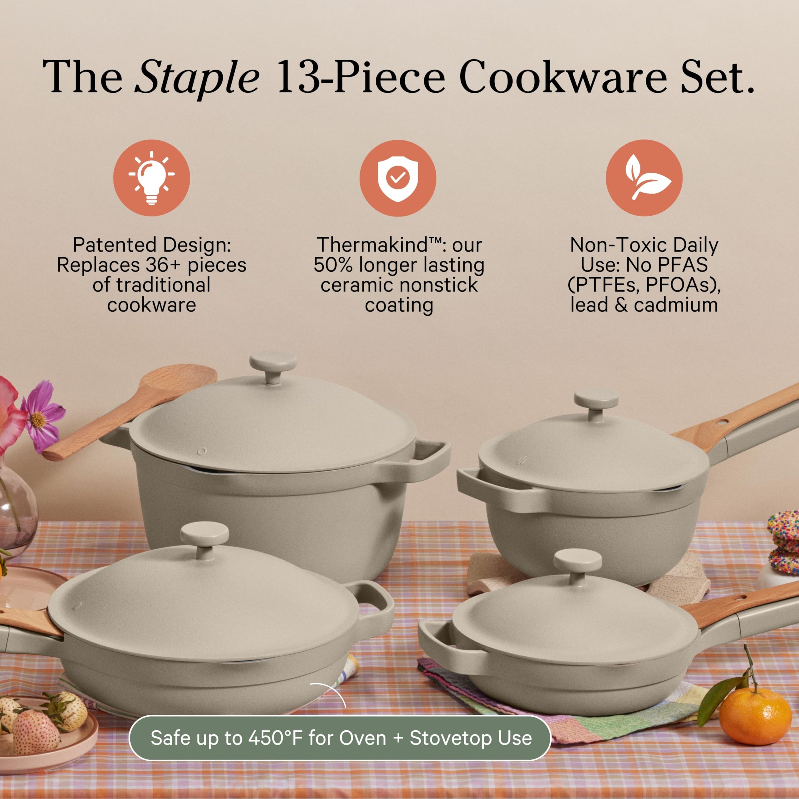 Our Place Perfect Pot full-size ergonomic design for braising and simmering.