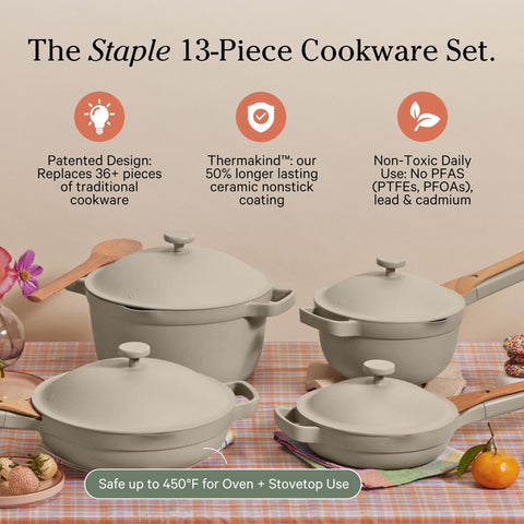 Our Place Perfect Pot full-size ergonomic design for braising and simmering.