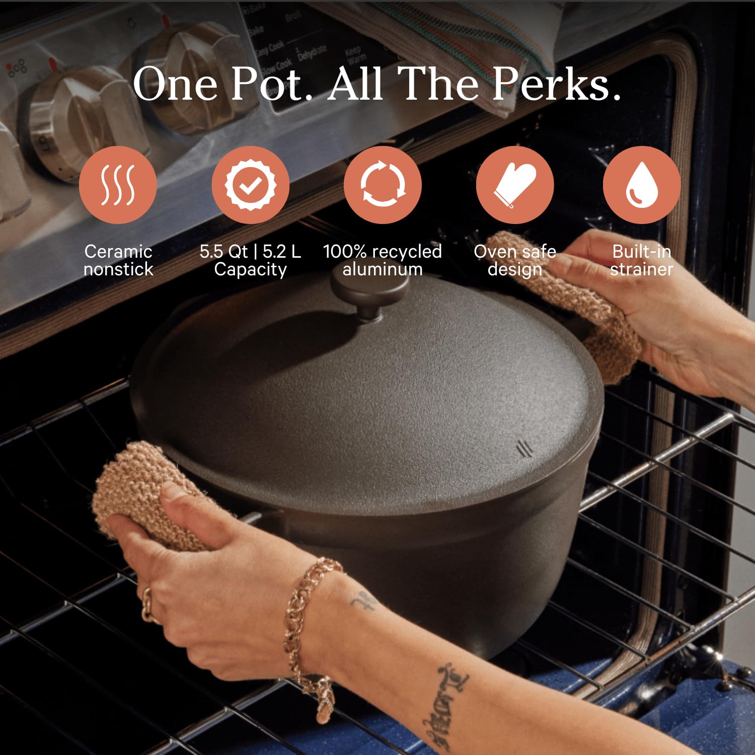 Our Place Perfect Pot lid with steam-release for efficient cooking