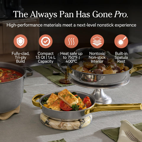 Lid with steam release on Our Place Titanium Always Pan Pro for easy moisture control
