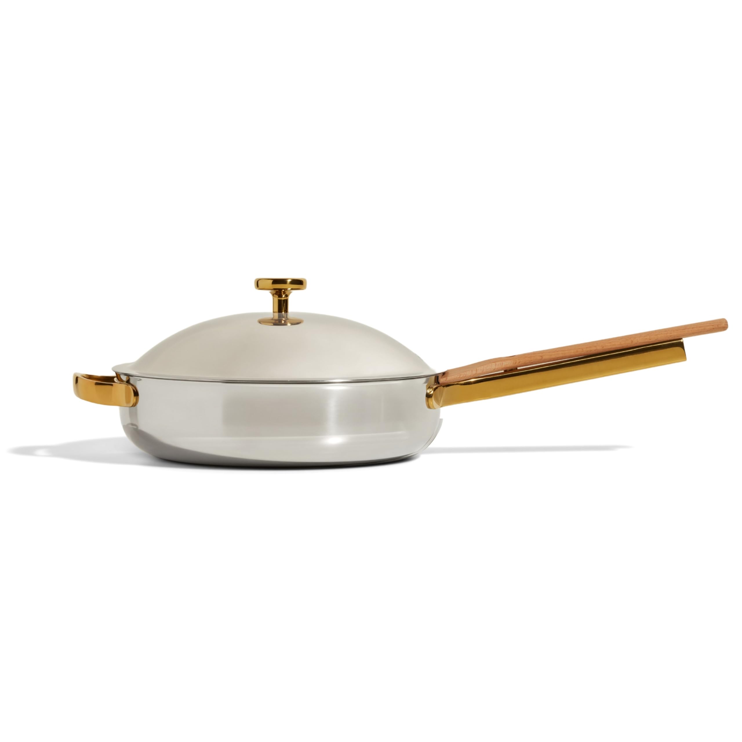 Our Place Titanium Always Pan Pro top view, sleek gold skillet ready for versatile cooking