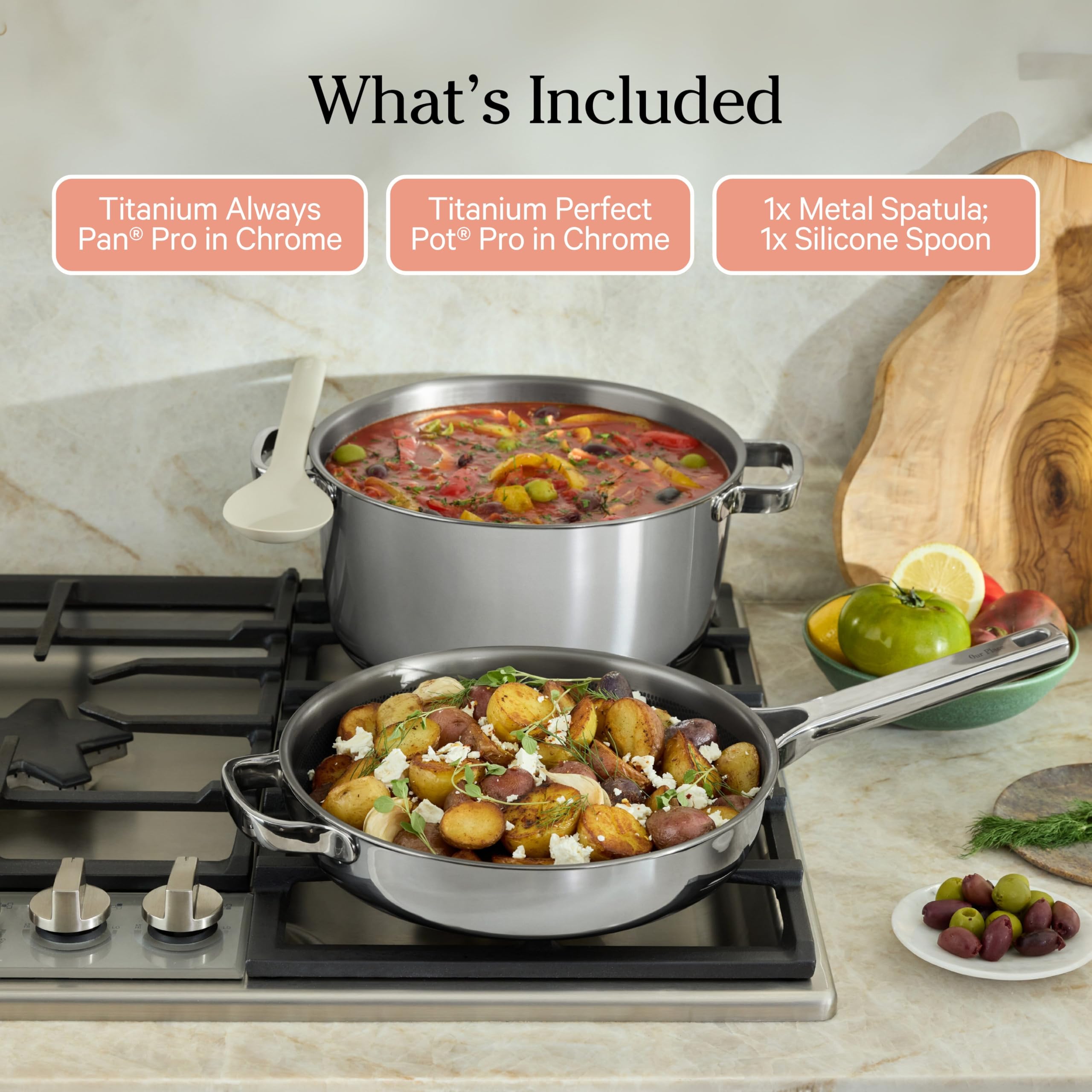 Our Place Titanium Pro Induction-compatible cookware set for modern kitchens.