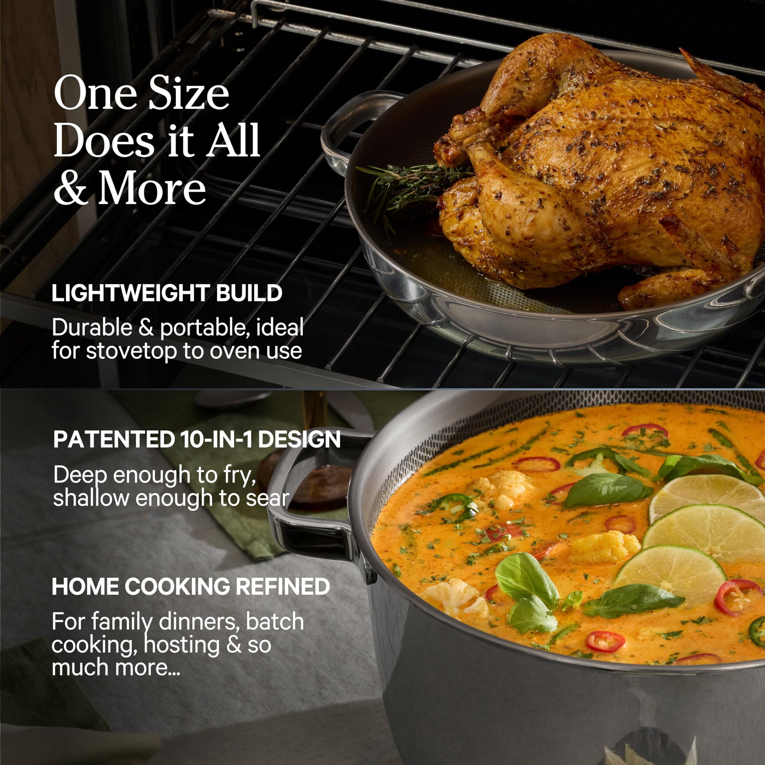 Our Place Titanium Pro Oven-safe up to 1000°F for searing and roasting.
