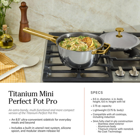 Our Place Titanium Pro tri-ply exterior and aluminum core delivering fast, even heat.