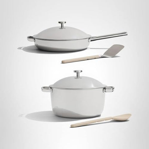 Our Place Titanium Pro Utensil rest system with included metal spatula and silicone spoon.