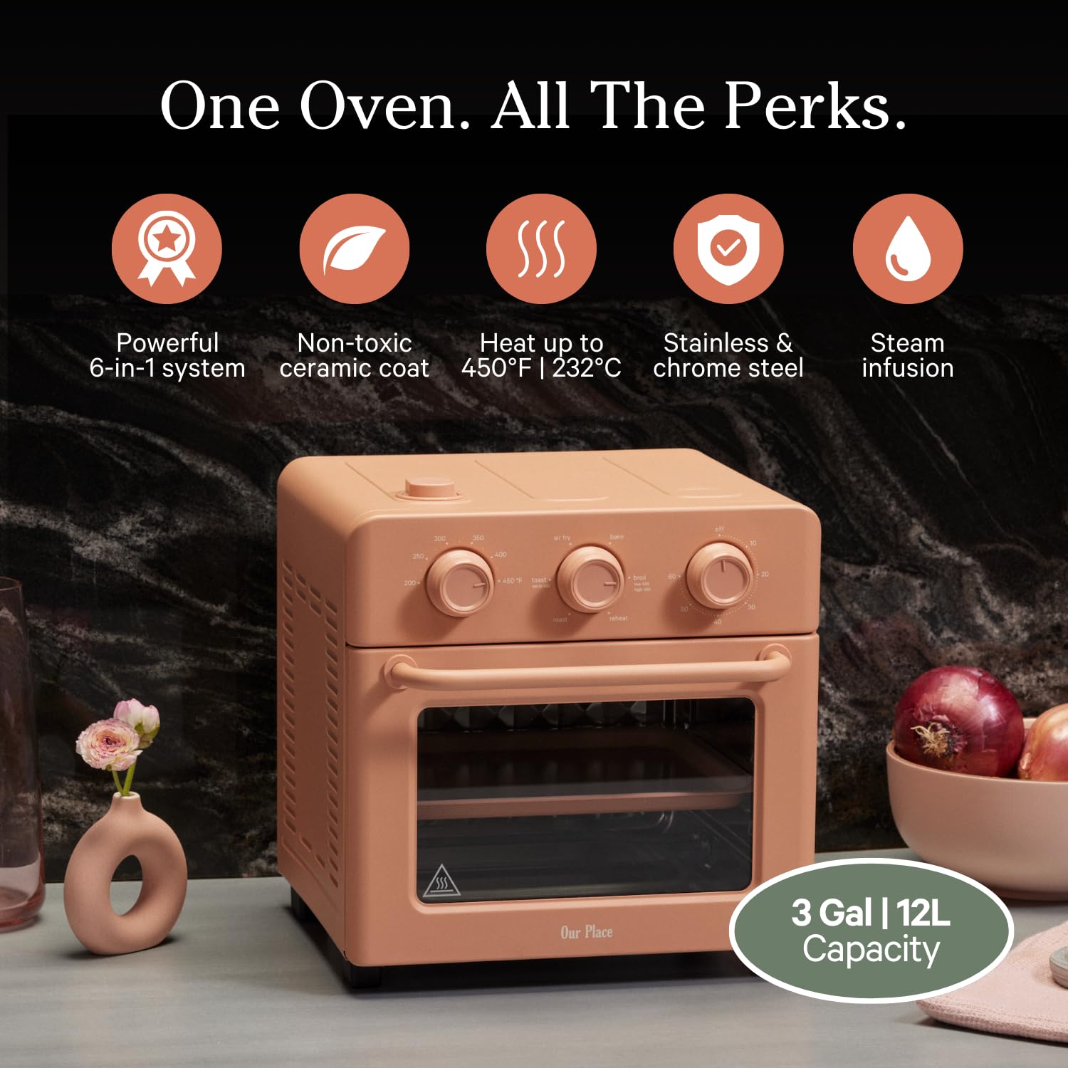 Our Place Wonder Oven interior with two levels for versatile cooking