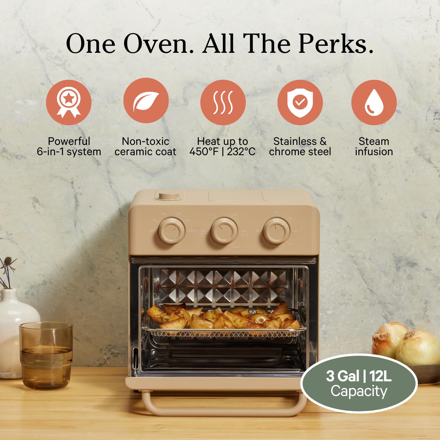 Our Place Wonder Oven highlights rapid heat for faster preheating and cooking