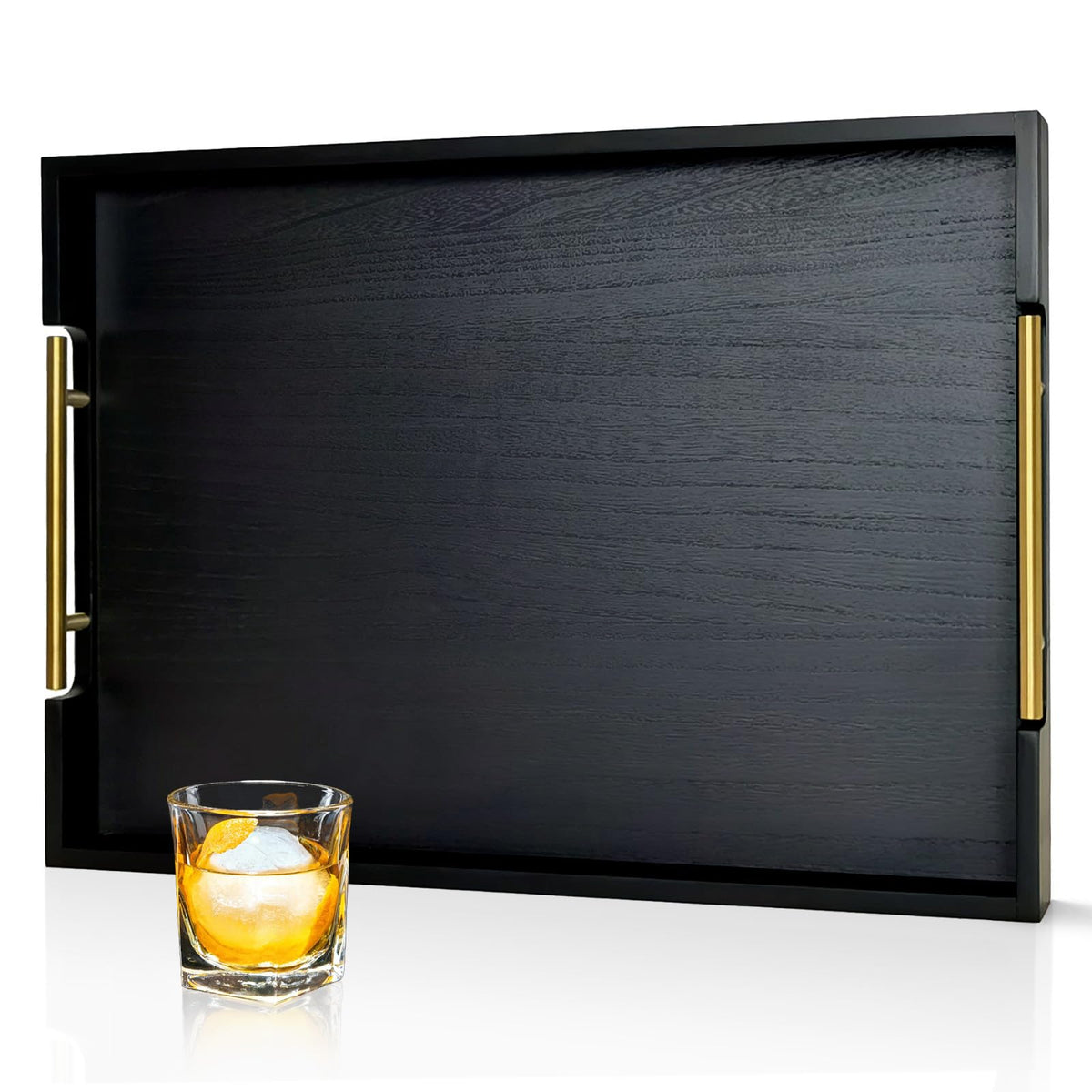 OurMiao 22-inch rectangle tray with black handles for stylish serving and display.