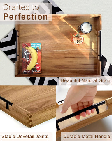 OurMiao acacia wood tray on a kitchen counter, easy to wipe and maintain.