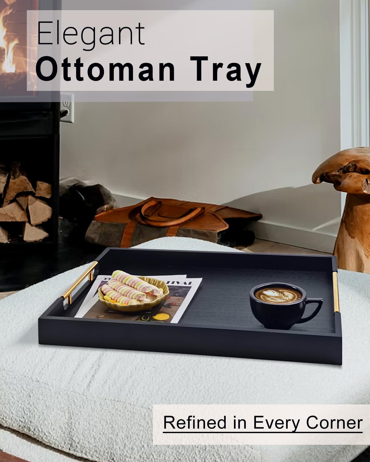 OurMiao gold metal handles on a tray offer comfortable, secure carrying.