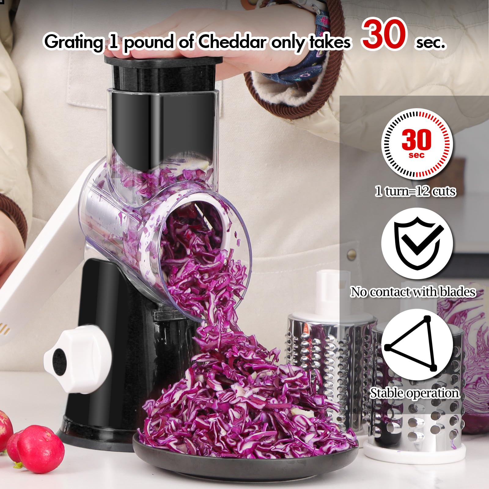 Ourokhome vegetable slicing blade enables quick prep of veggies.