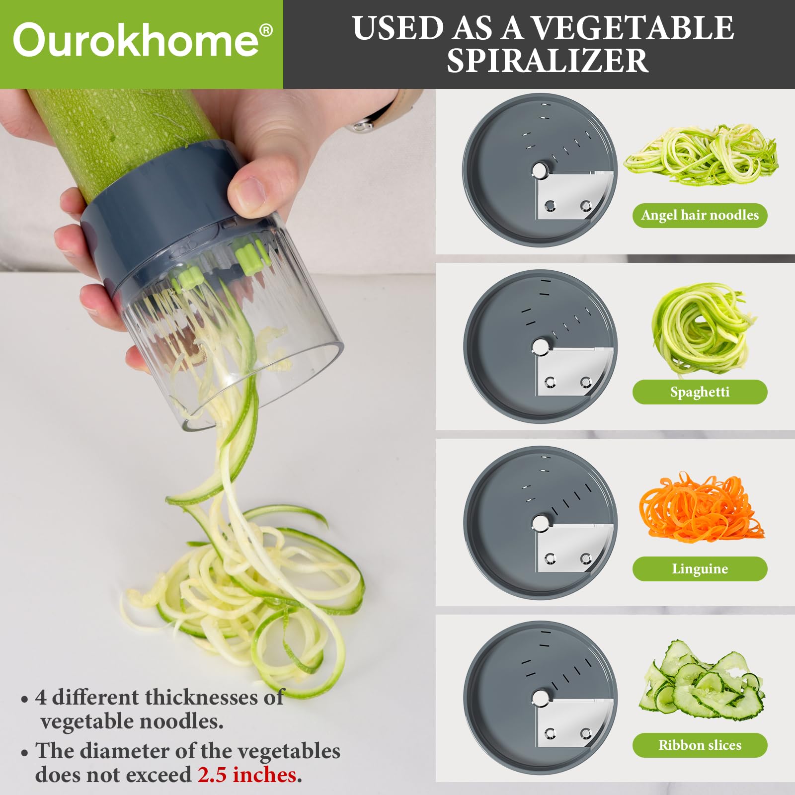 Ourokhome four-spiral blades zoodle maker for consistent veggie noodles