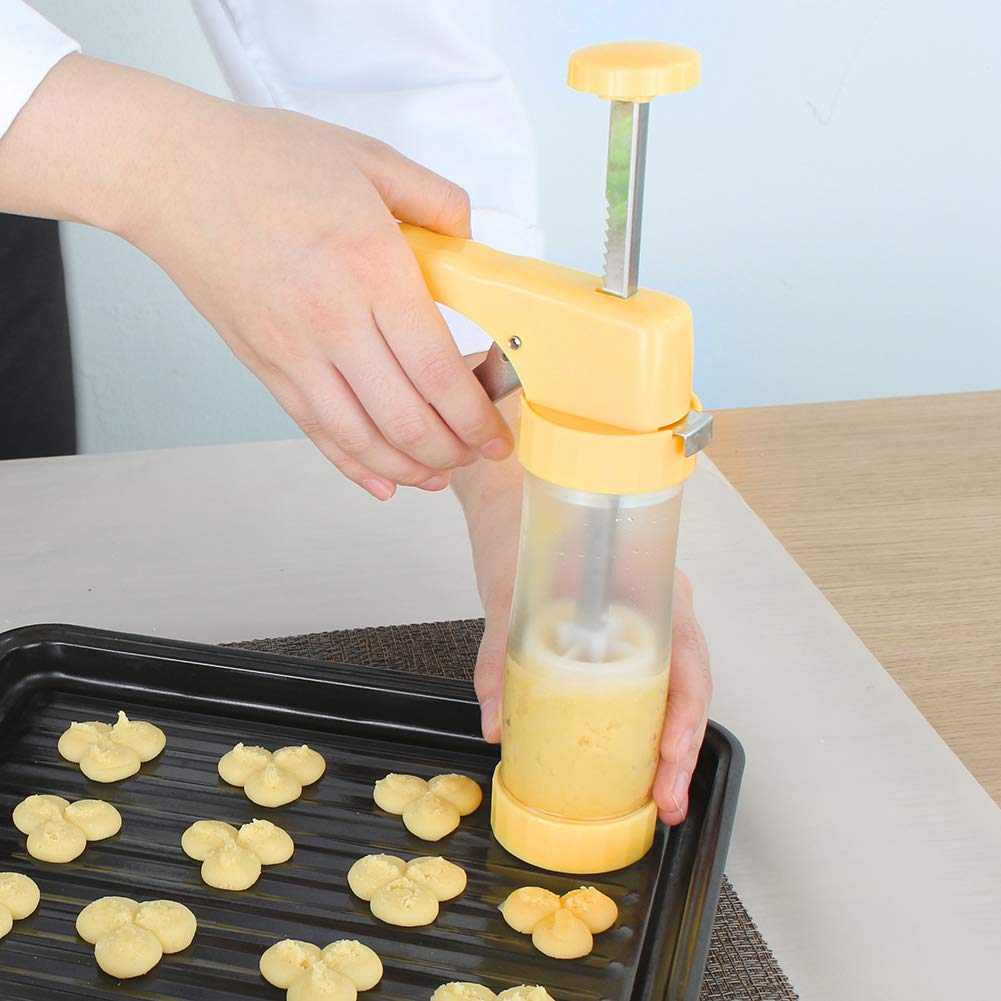 Ourokhome cookie press in-use setup showing simple operation.