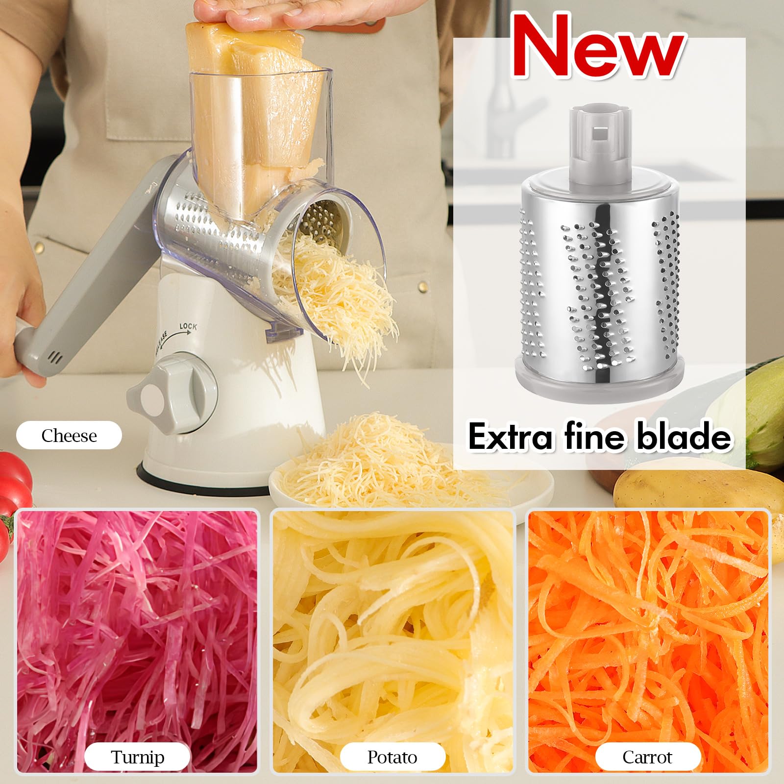 Ourokhome drum grater fine shredding blade for delicate cheese texture.