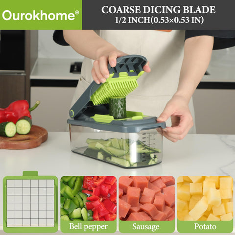 Ourokhome dual-dicing blades delivering even 1/2 inch cubes