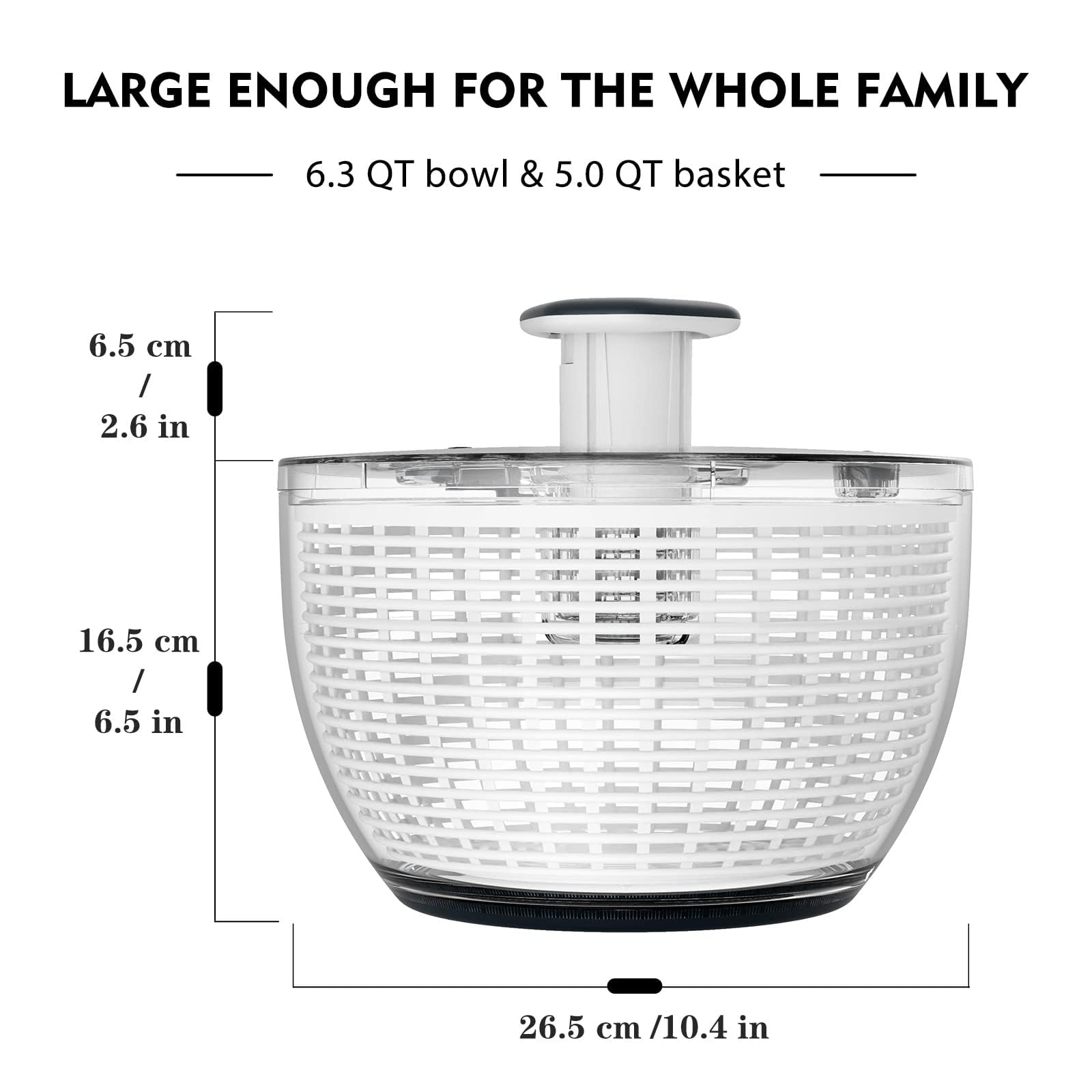 Ourokhome salad spinner brake button enables quick stop during drying.