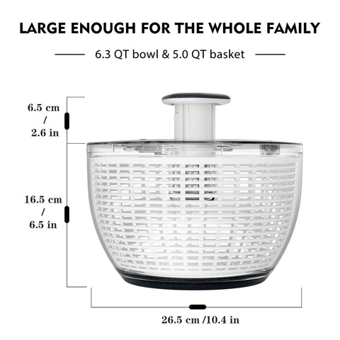 Ourokhome salad spinner brake button enables quick stop during drying.