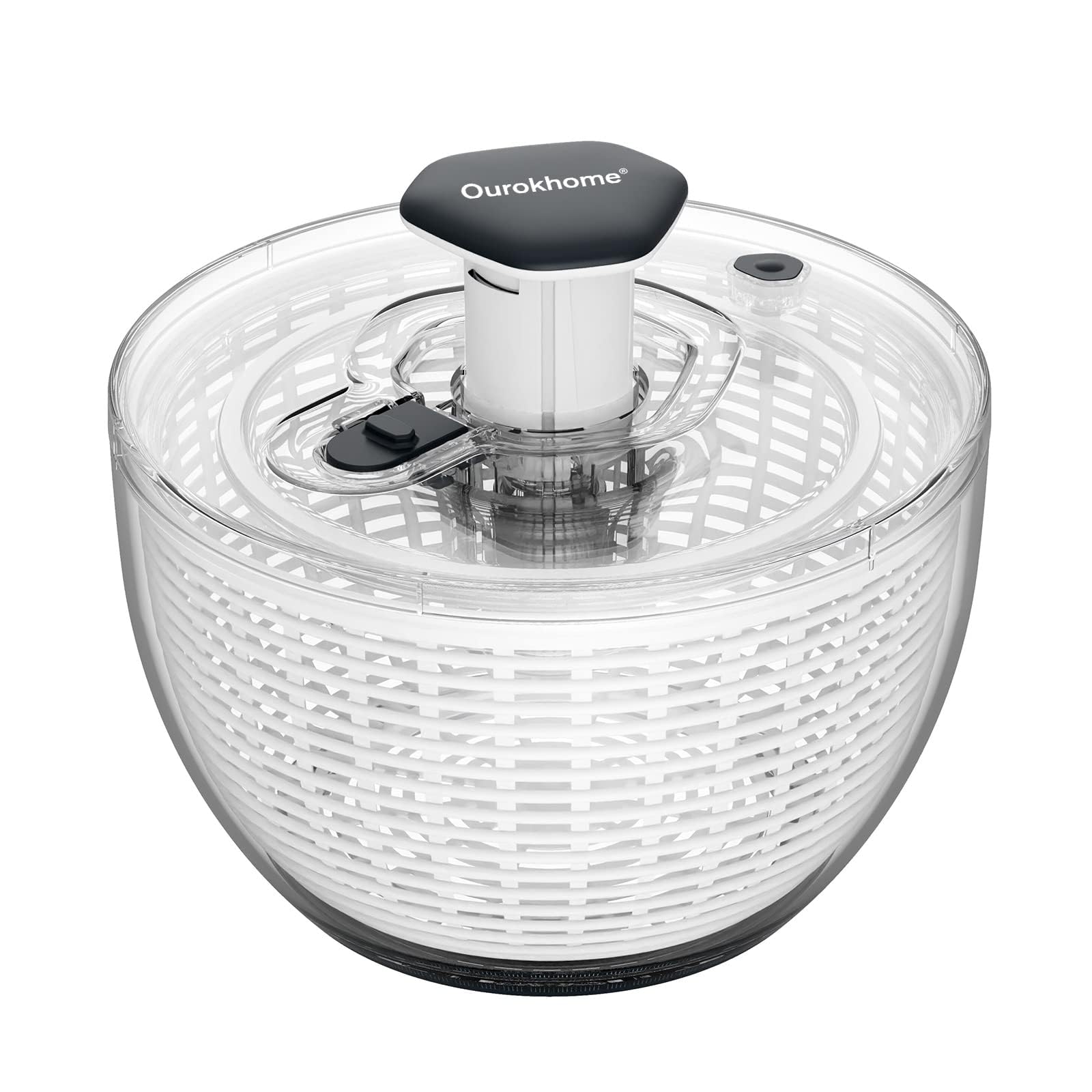 Ourokhome salad spinner front view shows a roomy 6-quart bowl for large batches.