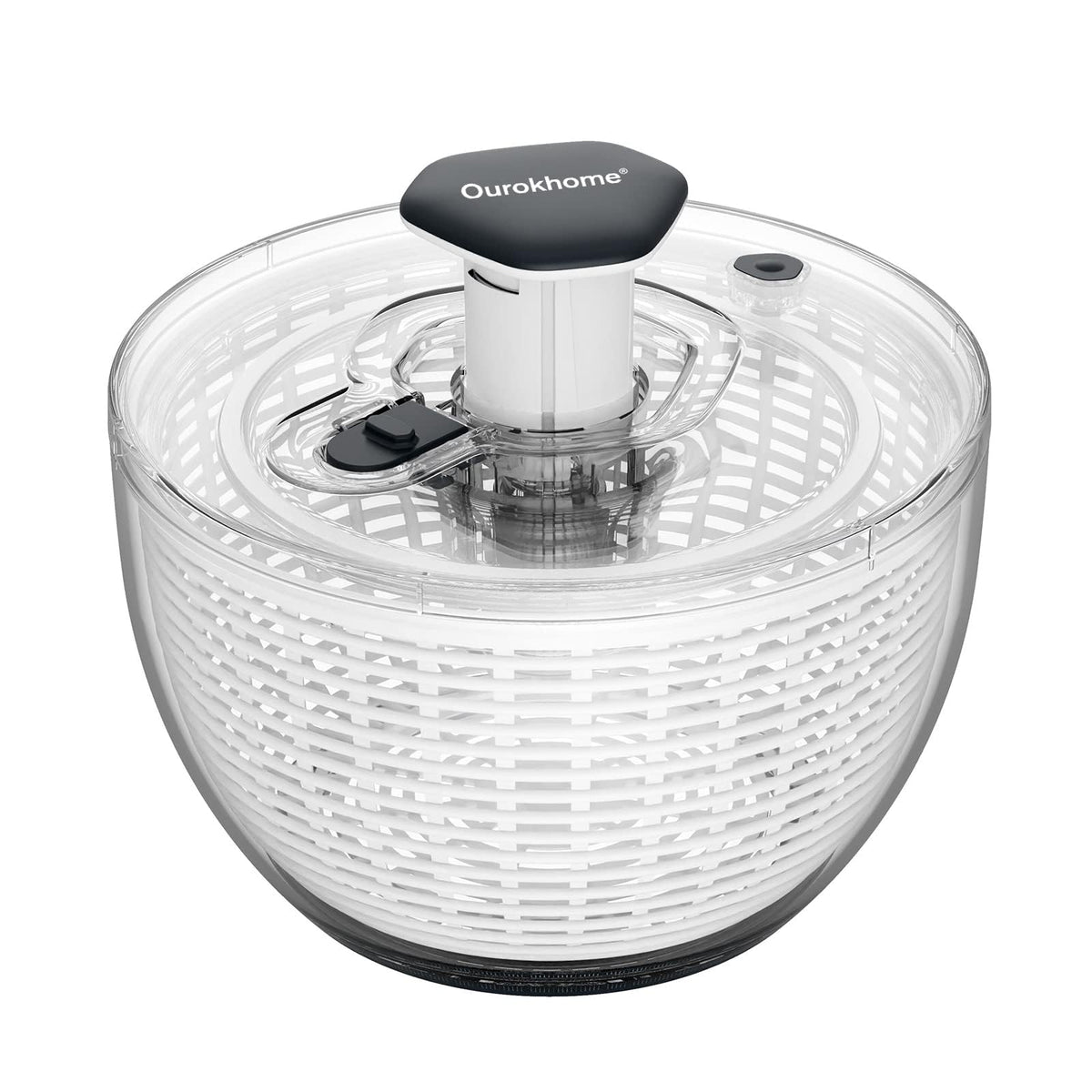 Ourokhome salad spinner front view shows a roomy 6-quart bowl for large batches.