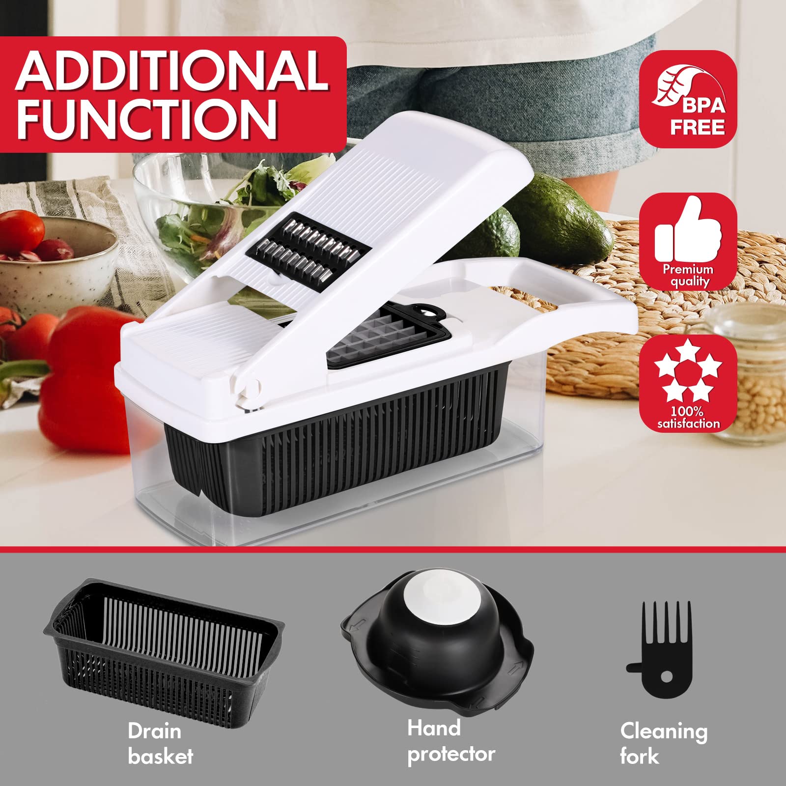 Ourokhome shred-blades image supports coarse and fine shredding for toppings.