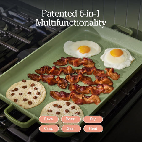 Our Place Griddle Pan bacon crisp focus for a perfect stovetop crisp.
