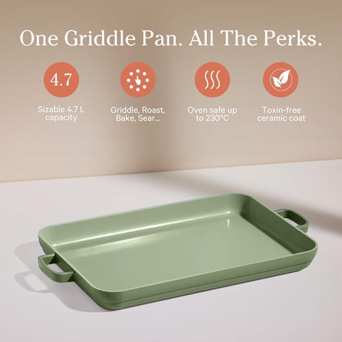 Our Place Griddle Pan on the stove for even pancake browning.