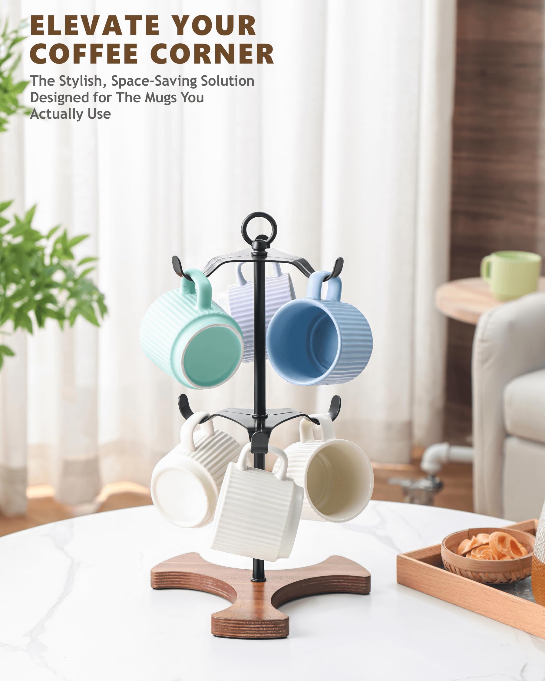 Ouseen Mug Holder Tree two-tier design holds up to six mugs securely