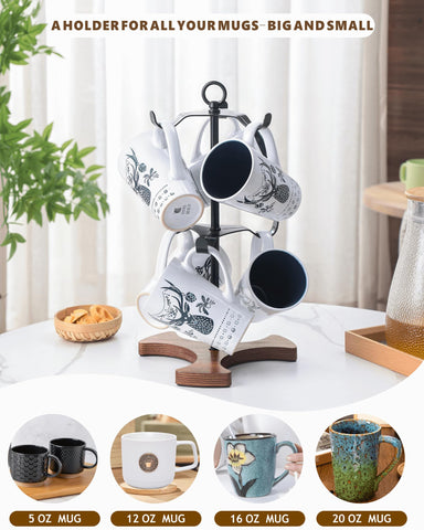 Ouseen Mug Holder Tree accommodates 5oz to 20oz mugs with spaced hooks
