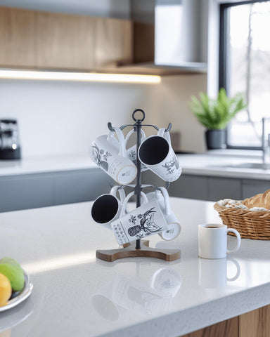 Ouseen Mug Holder Tree solid wood base adds warmth and stability