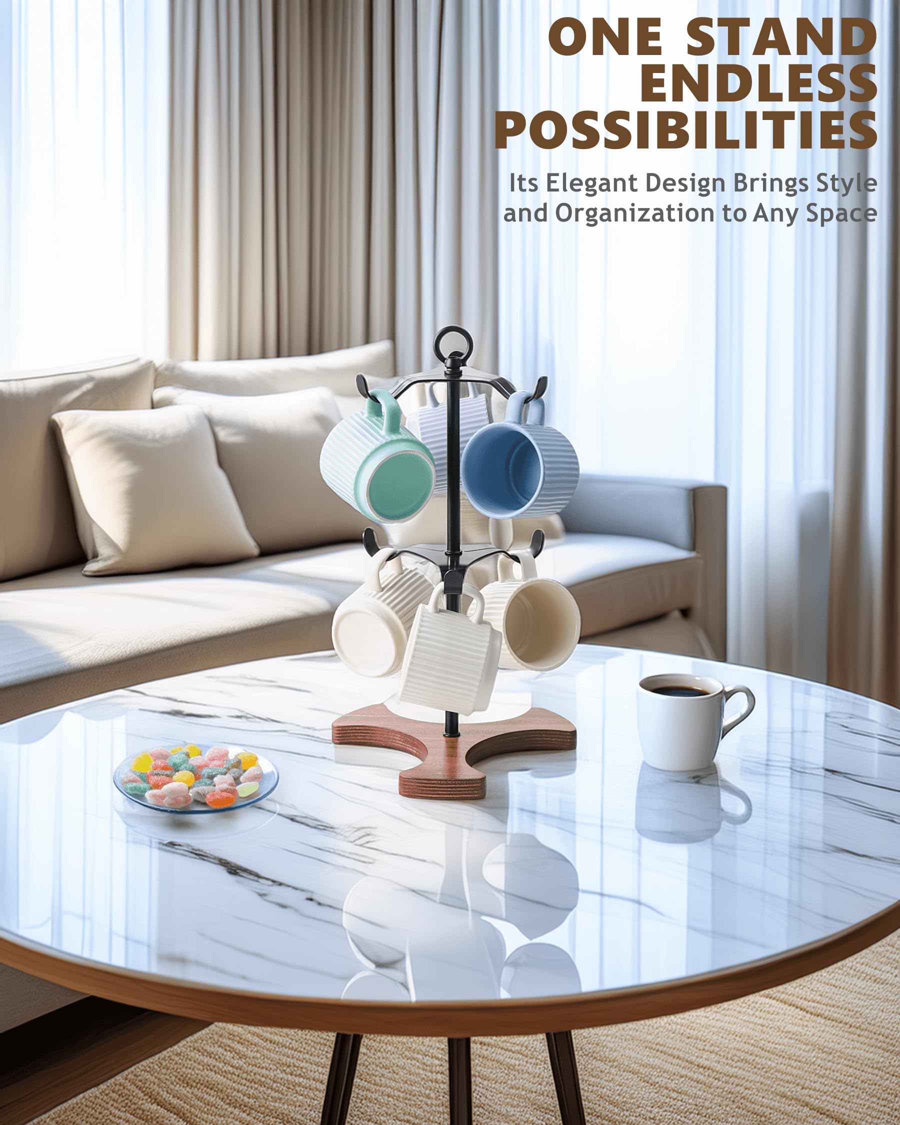 Ouseen Mug Holder Tree top ring handle for easy lifting and relocation
