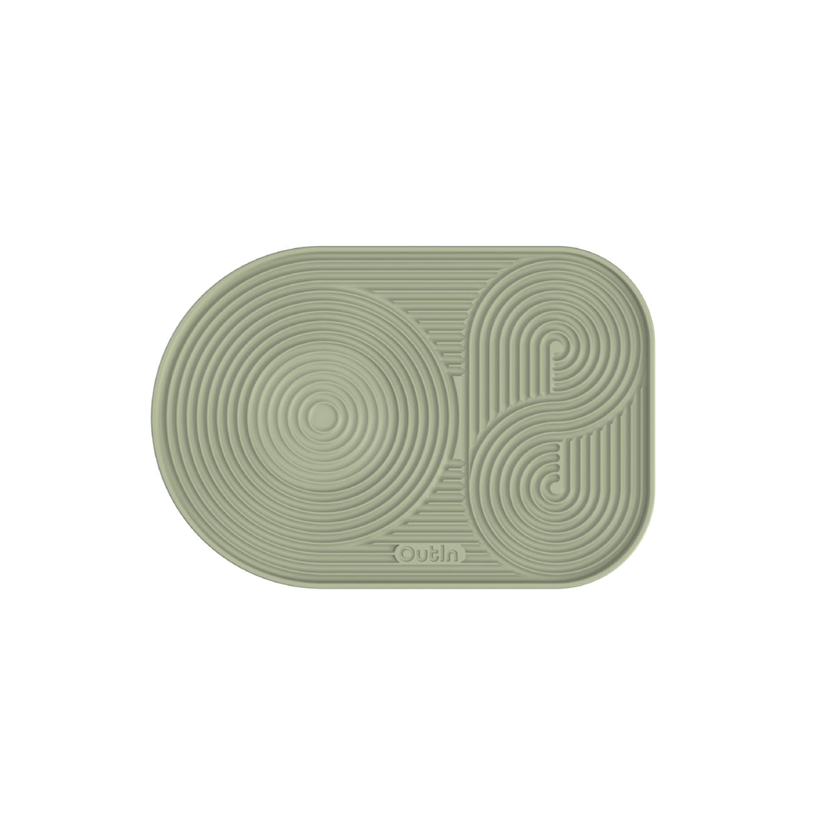 OutIn silicone coffee mat foldable in green protects counters during brewing.