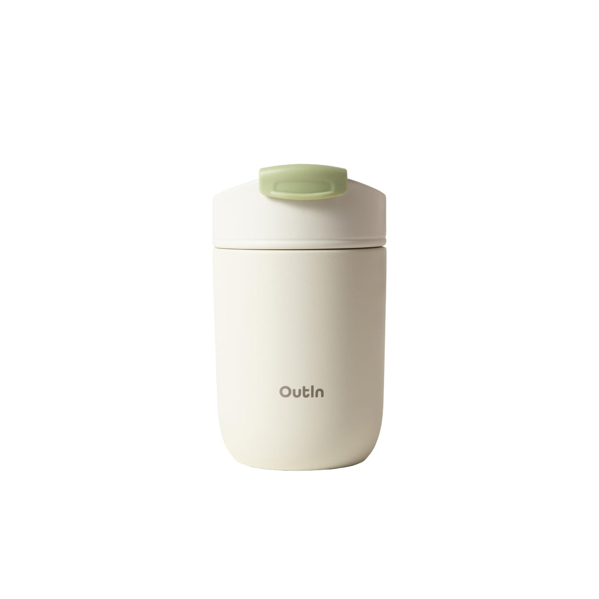OutIn Travel Tumbler front view with Sand White finish, ideal for everyday hot or cold drinks.