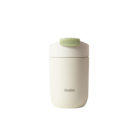 OutIn Travel Tumbler front view with Sand White finish, ideal for everyday hot or cold drinks.