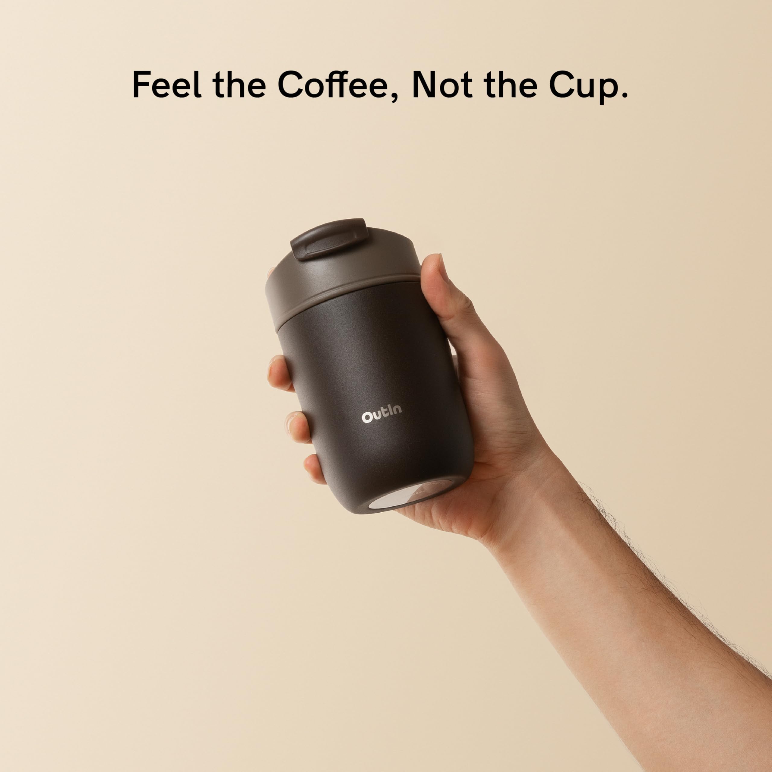 OutIn Travel Tumbler leak-proof lid demonstrates mess-free portability during travel.