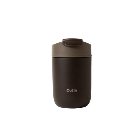 OutIn Travel Tumbler Terra Brown front view shows portable insulation for on-the-go beverages.