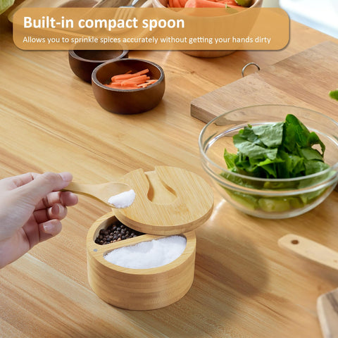 Outnili bamboo salt cellar adds warm, natural style.