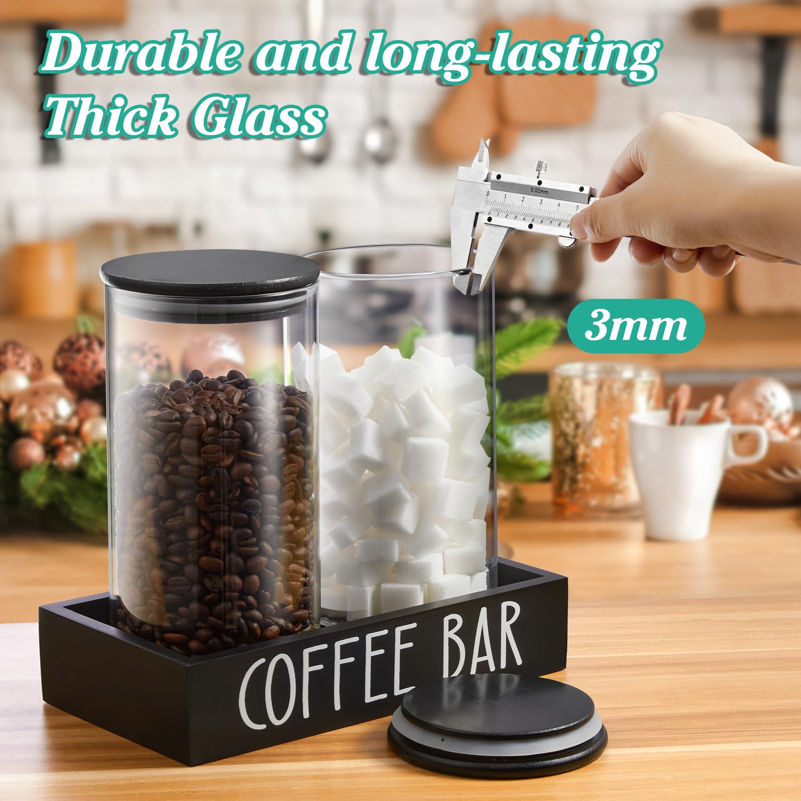 Black wood tray showing rustic coffee bar display by OUTNILI