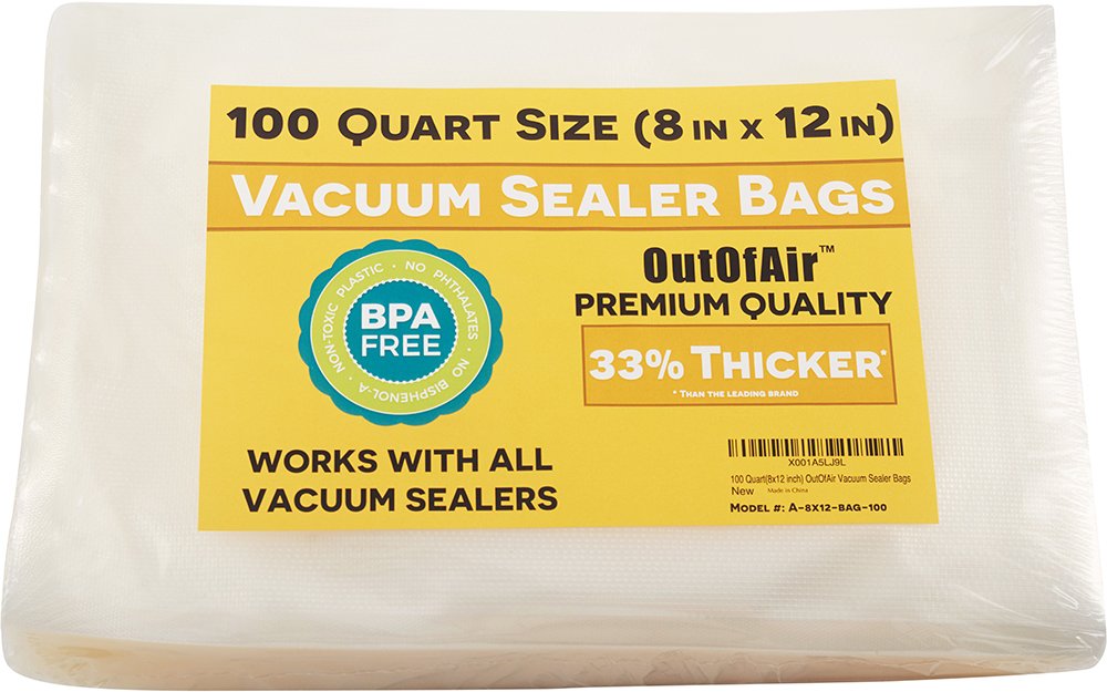 OutOfAir 100 bags quart 8x12 for reliable food storage and freshness.