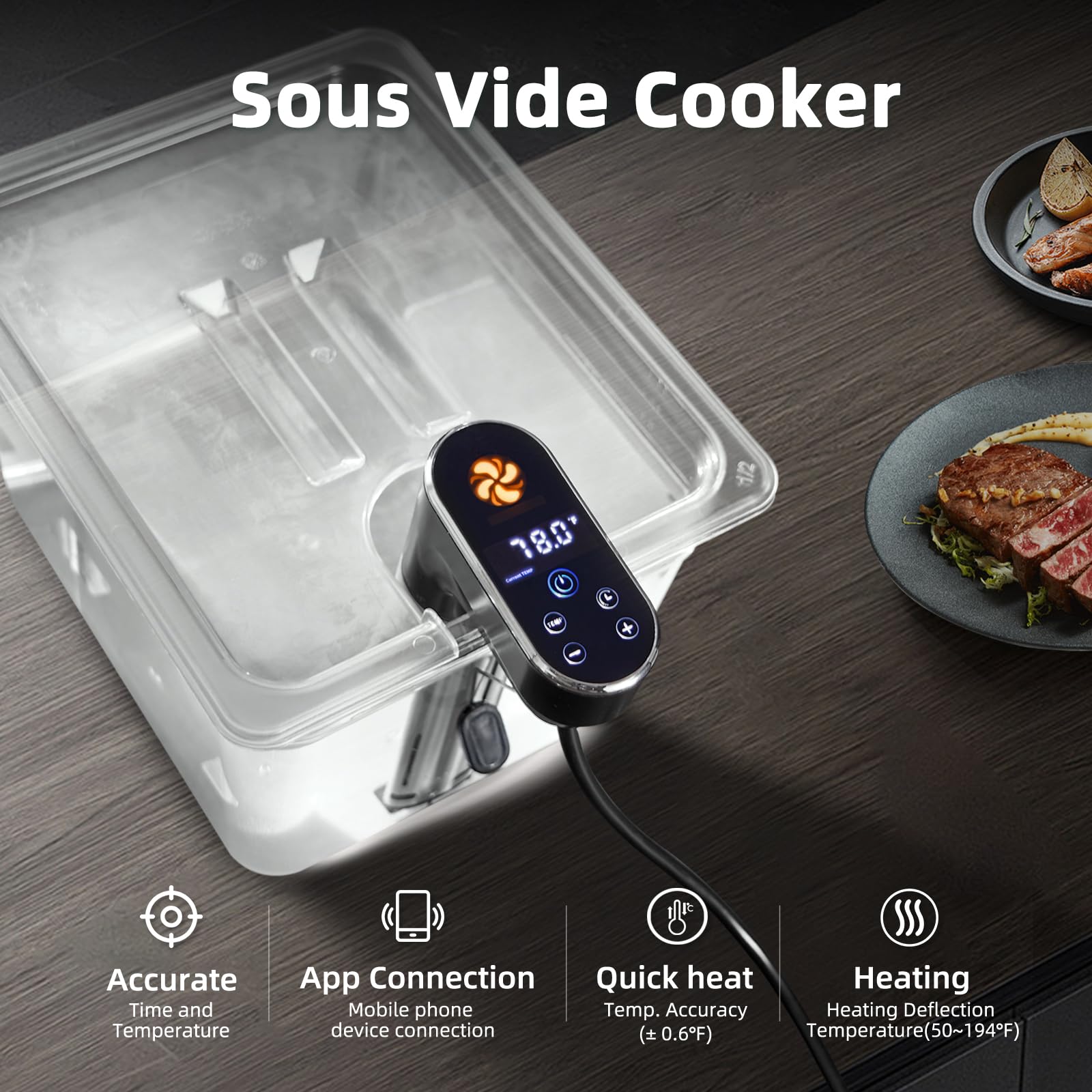 Outohome sous vide cooker 1300w-motor for powerful fast heating and consistency