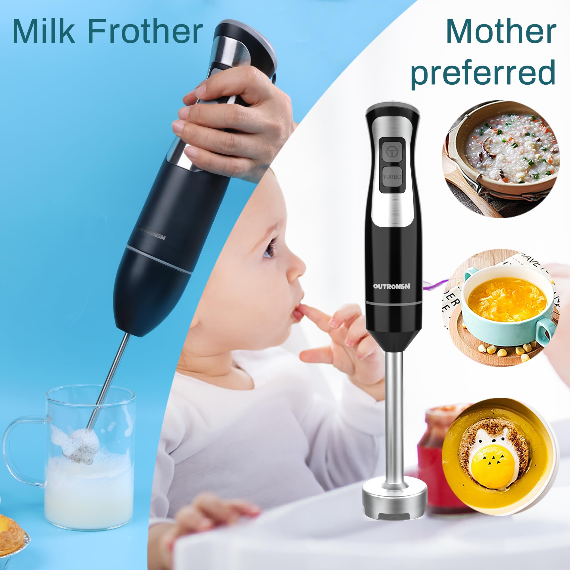 OUTRONSM 8-inch blender arm with 4-point blades ensures efficient blending for sauces.