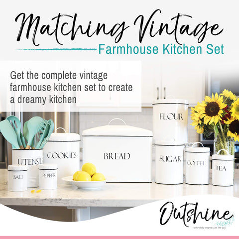 OUTSHINE vintage farmhouse cookie tin enhances counters while storing cookies.