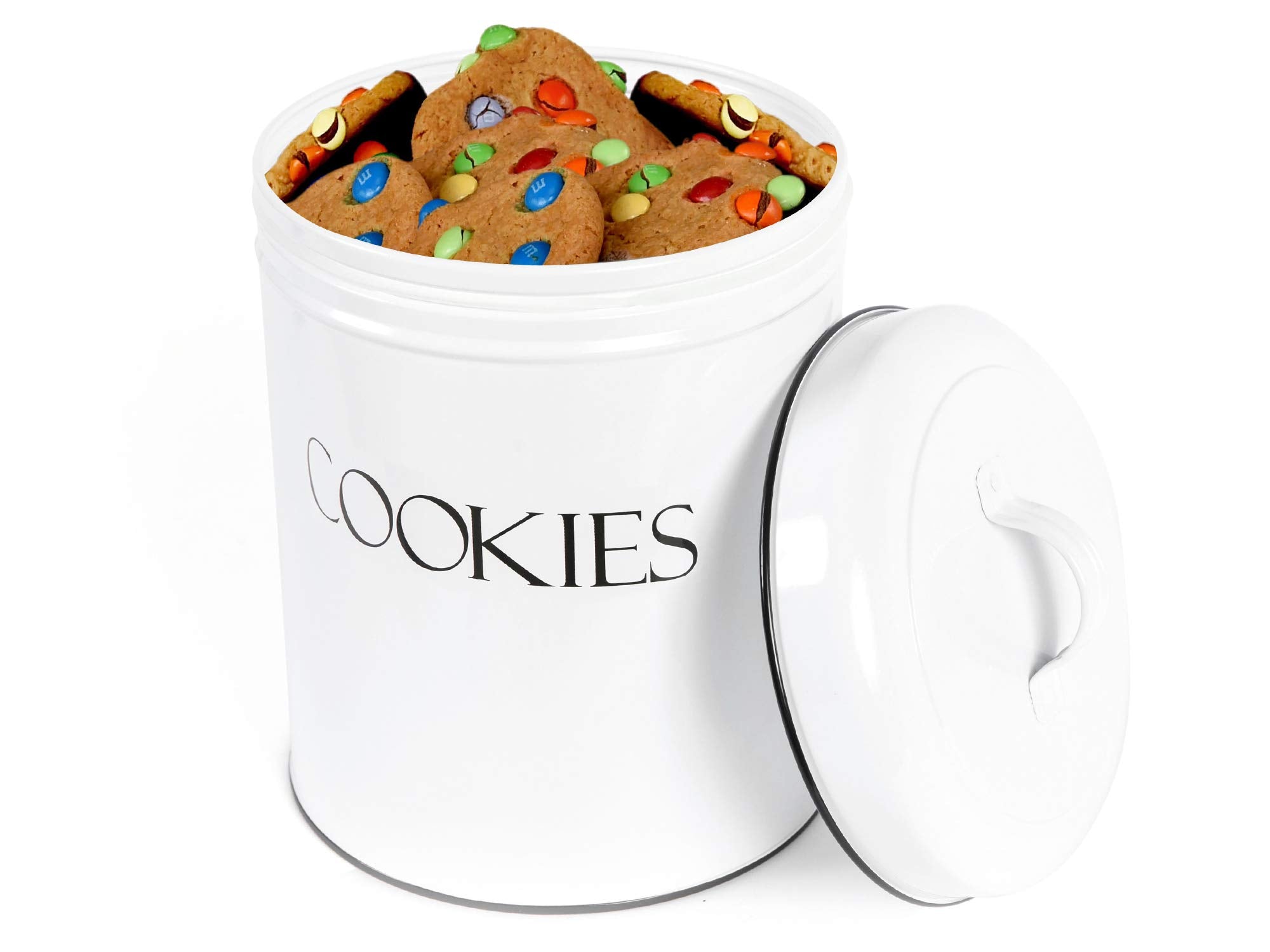 OUTSHINE white cookie jar with airtight lid on countertop keeps treats fresh.