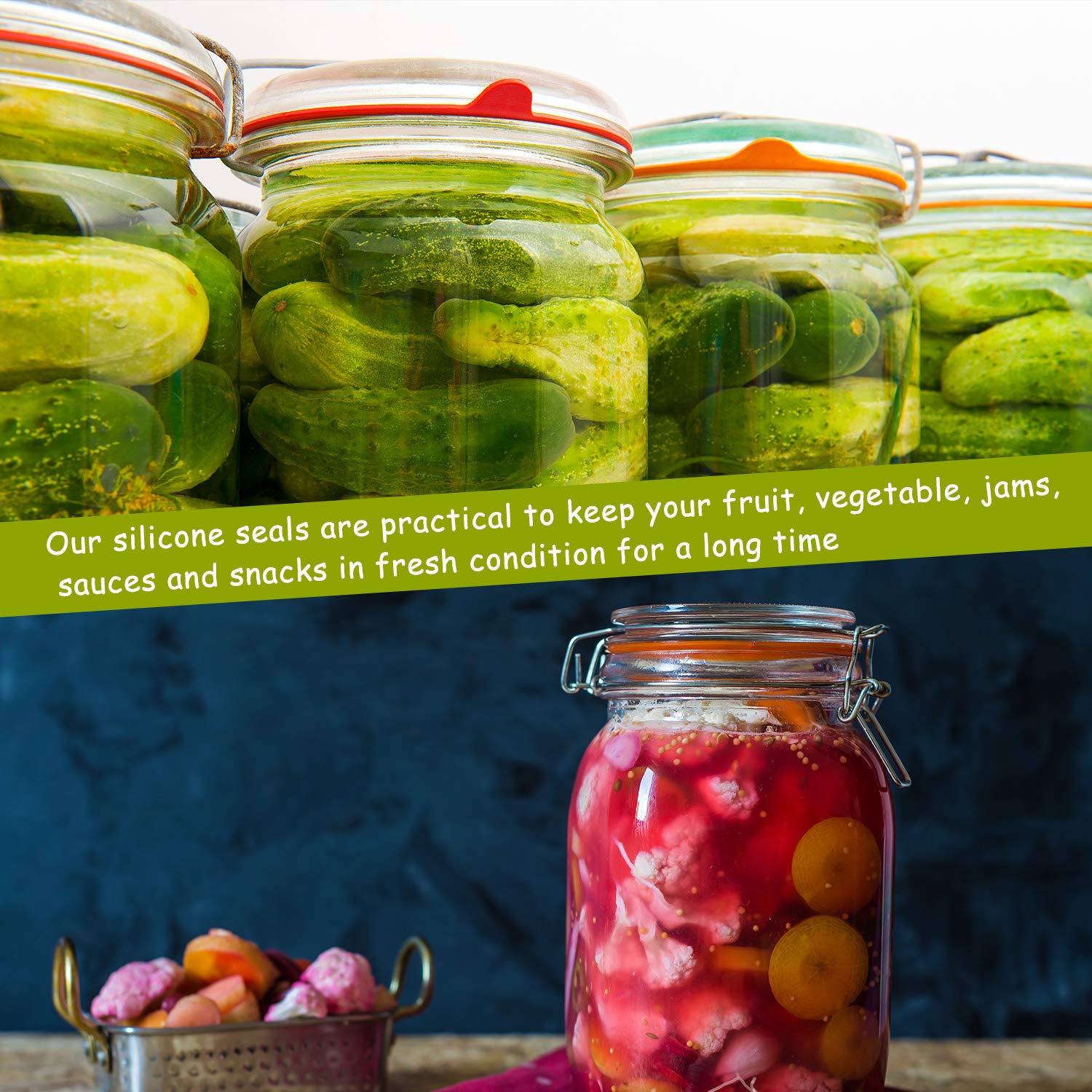 Outus green silicone gasket offers reusable sealing for homemade preserves.