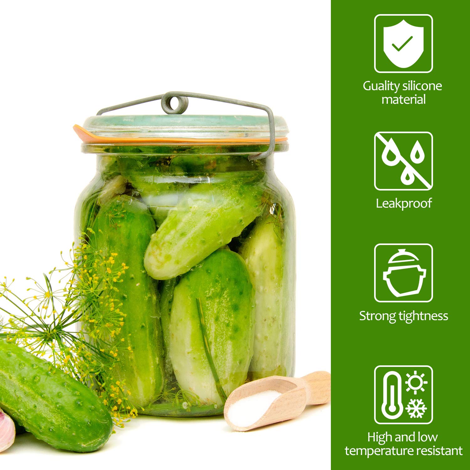 Outus yellow silicone gasket keeps jams and fruits fresh in storage.