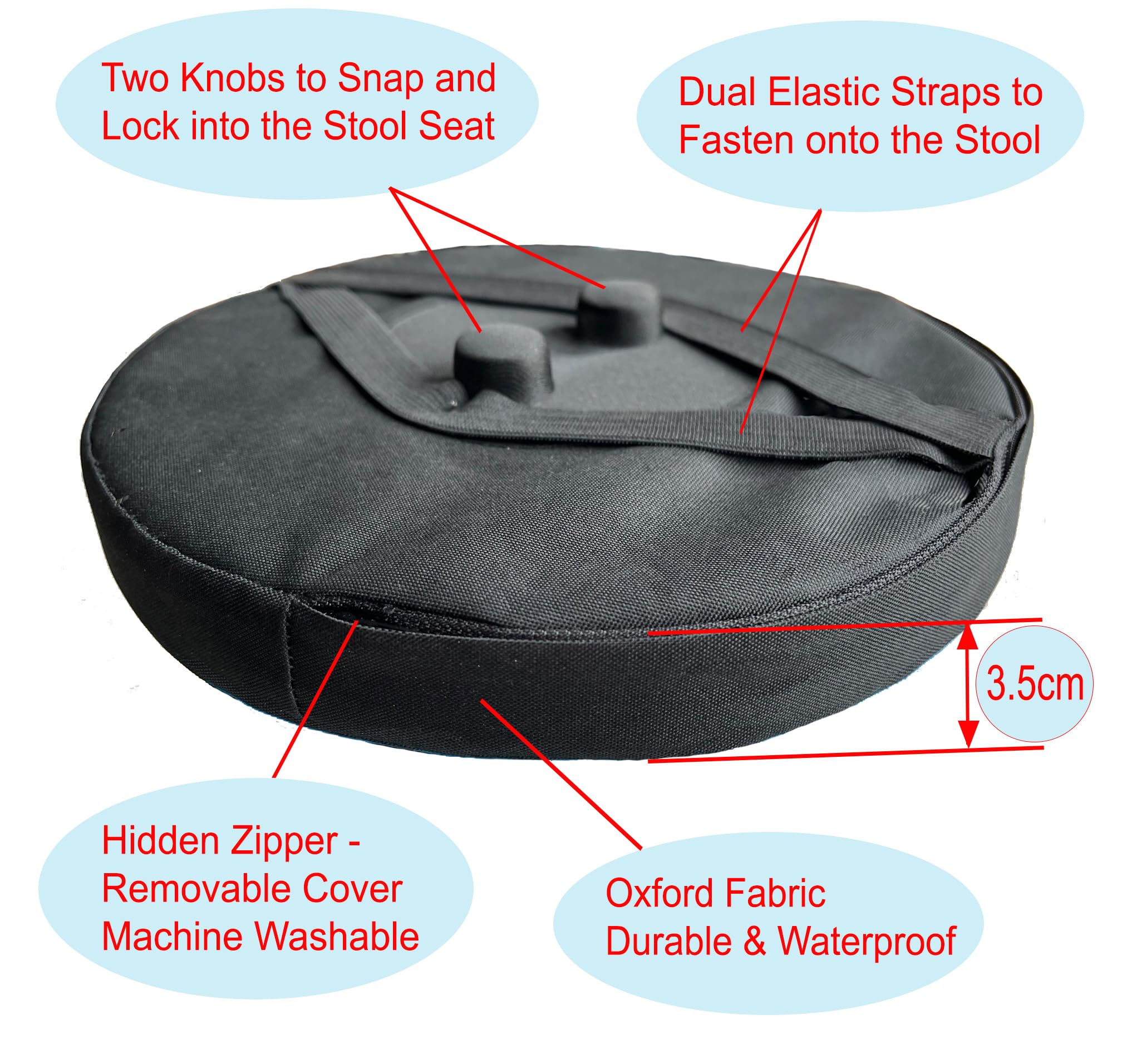 Outward Gear round stool cushion in use demonstrates stable seating