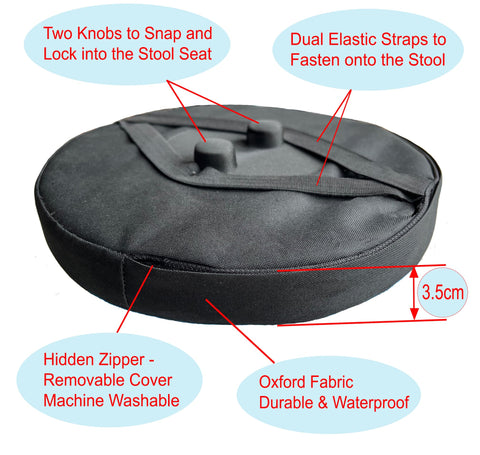 Outward Gear round stool cushion in use demonstrates stable seating