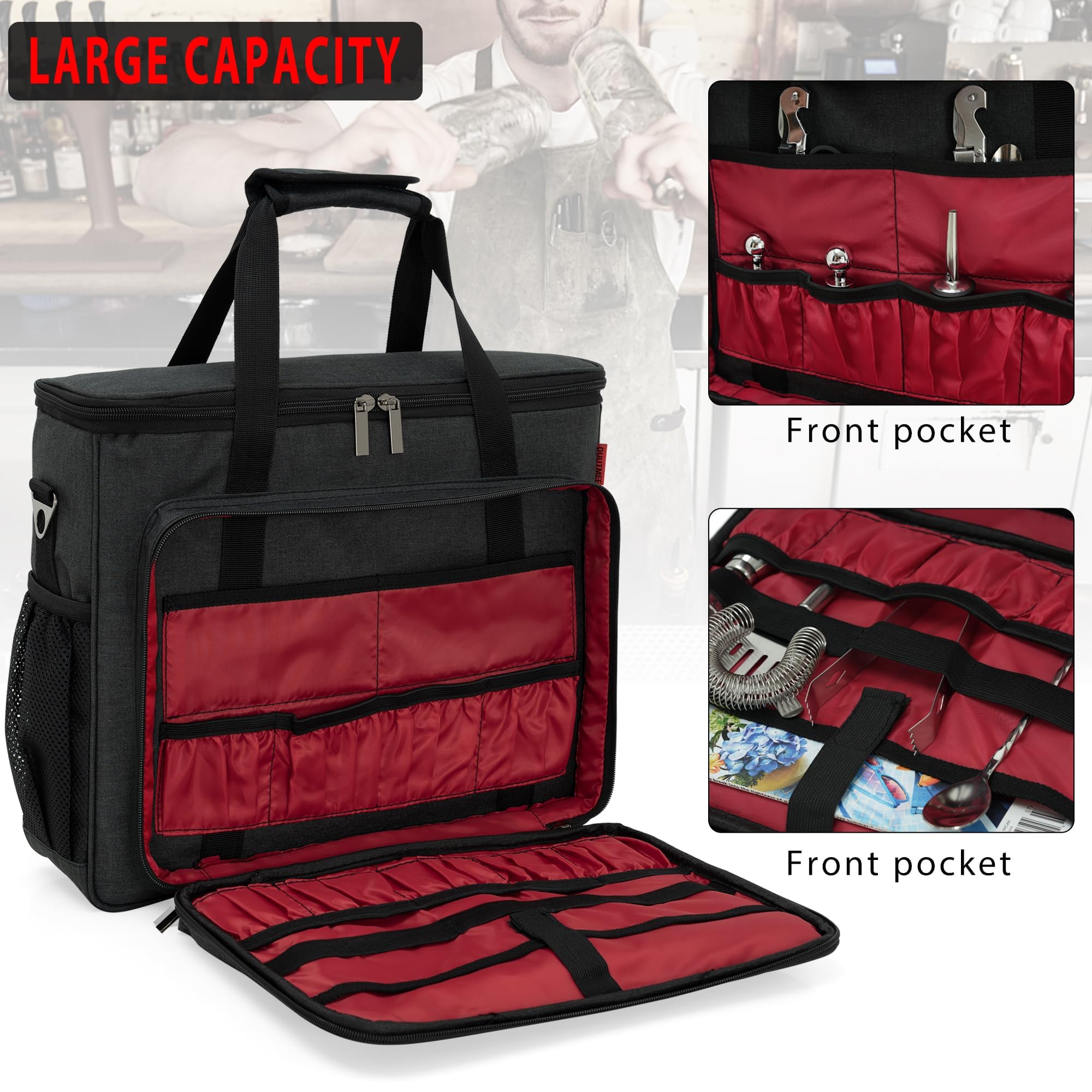 OUUTMEE kit main compartment with four dividers for easy organization.