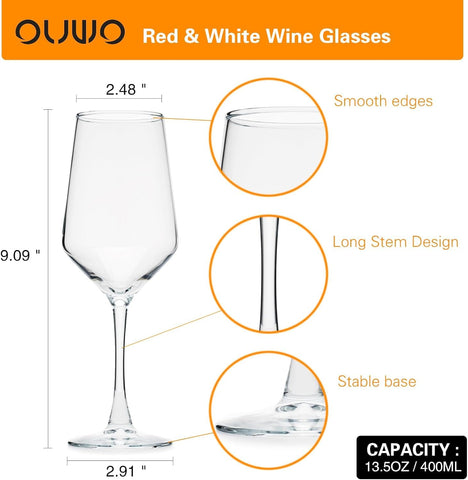 OUWO clear wine glasses showcasing wine luster and color